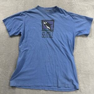 ArtForms T-Shirt Men's Large Free Willy Seattle Crew Cotton Short Sleeve Blue